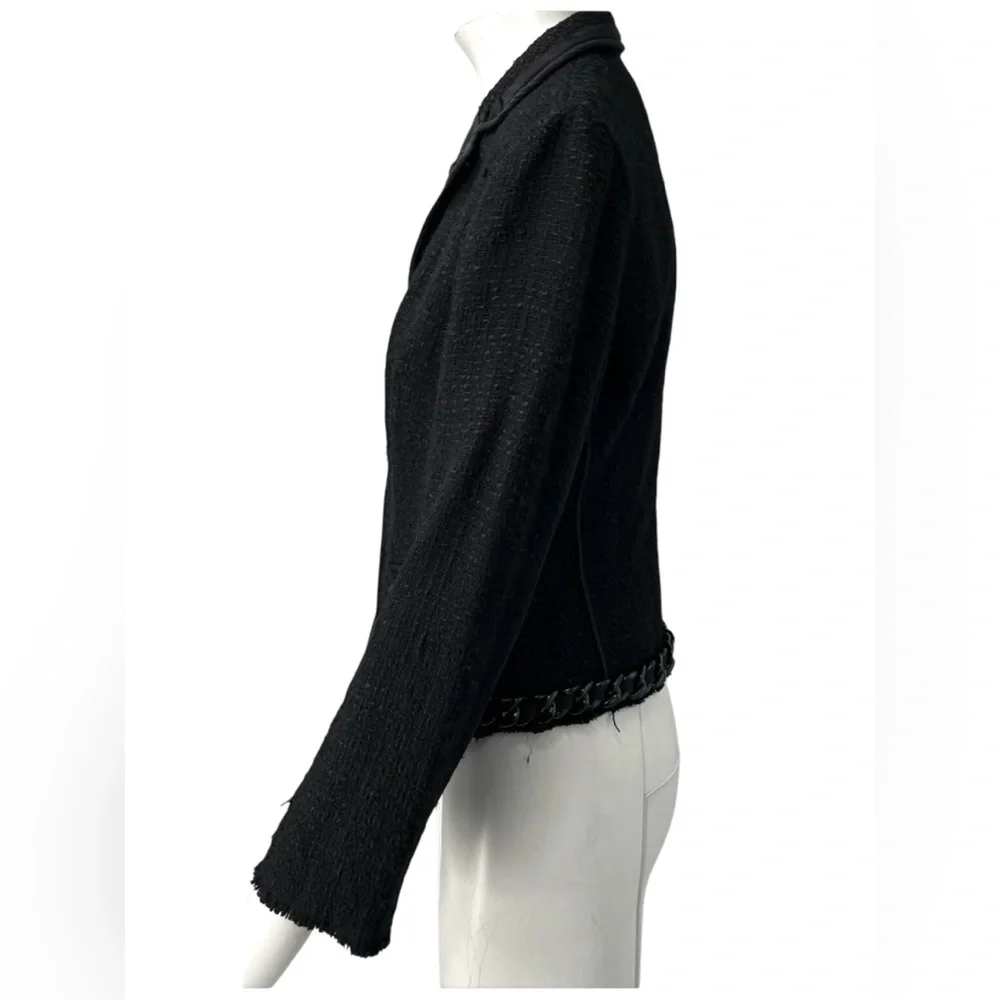 Prada - Black Tweed Chain Embellished Jacket Sz 42 - Picture 4 of 16
